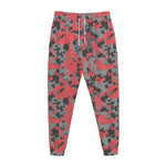 Red And Grey Digital Camo Pattern Print Jogger Pants