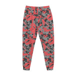 Red And Grey Digital Camo Pattern Print Jogger Pants