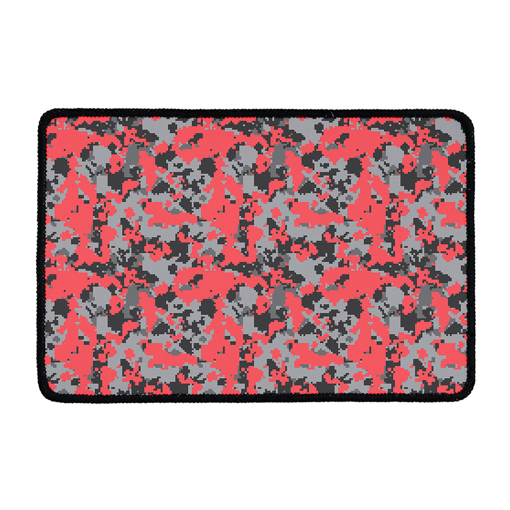 Red And Grey Digital Camo Pattern Print Kitchen Mat