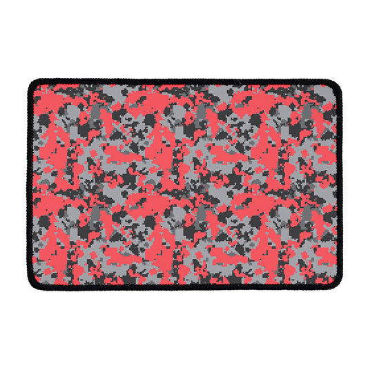 Red And Grey Digital Camo Pattern Print Kitchen Mat