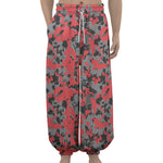 Red And Grey Digital Camo Pattern Print Lantern Pants