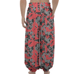 Red And Grey Digital Camo Pattern Print Lantern Pants