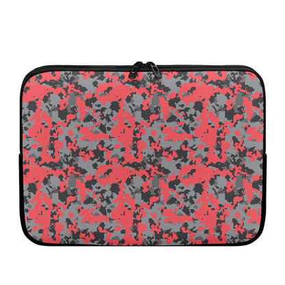 Red And Grey Digital Camo Pattern Print Laptop Sleeve