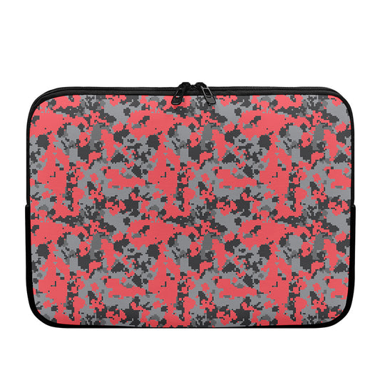 Red And Grey Digital Camo Pattern Print Laptop Sleeve