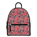 Red And Grey Digital Camo Pattern Print Leather Backpack
