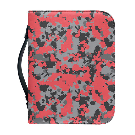 Red And Grey Digital Camo Pattern Print Leather Bible Cover