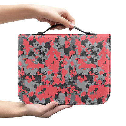 Red And Grey Digital Camo Pattern Print Leather Bible Cover