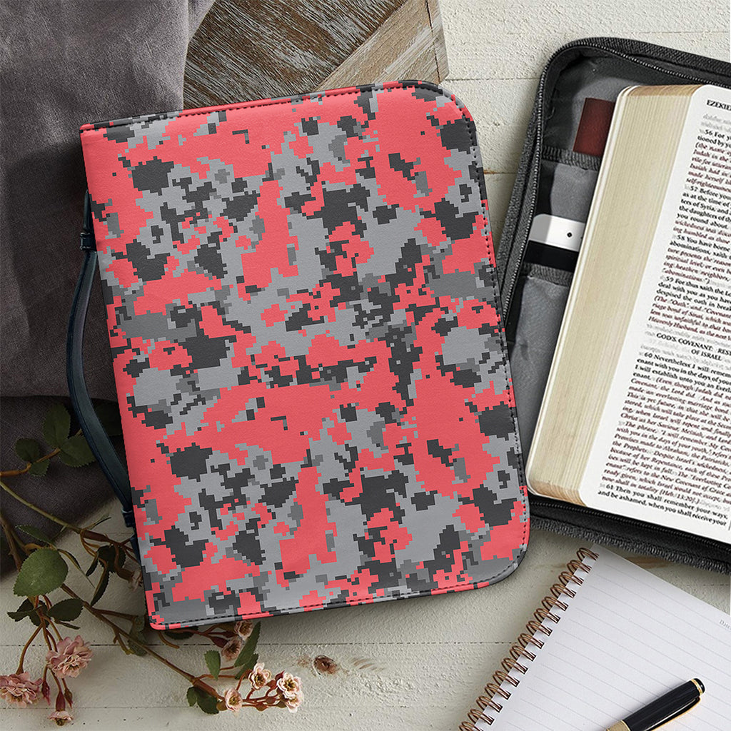 Red And Grey Digital Camo Pattern Print Leather Bible Cover