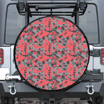 Red And Grey Digital Camo Pattern Print Leather Spare Tire Cover