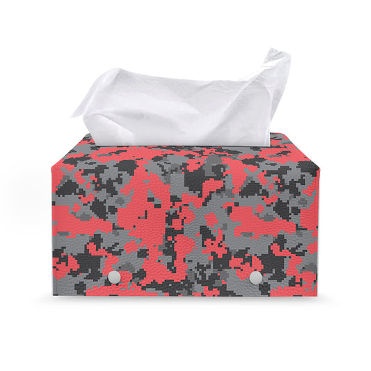 Red And Grey Digital Camo Pattern Print Leather Tissue Box Cover