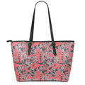 Red And Grey Digital Camo Pattern Print Leather Tote Bag With Zipper