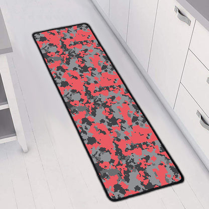 Red And Grey Digital Camo Pattern Print Long Kitchen Mat