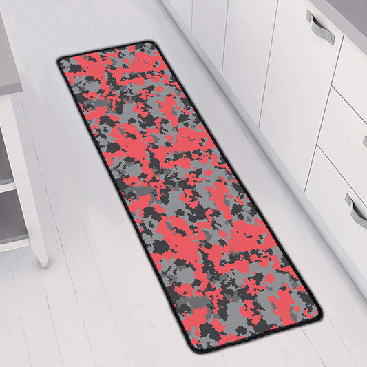 Red And Grey Digital Camo Pattern Print Long Kitchen Mat