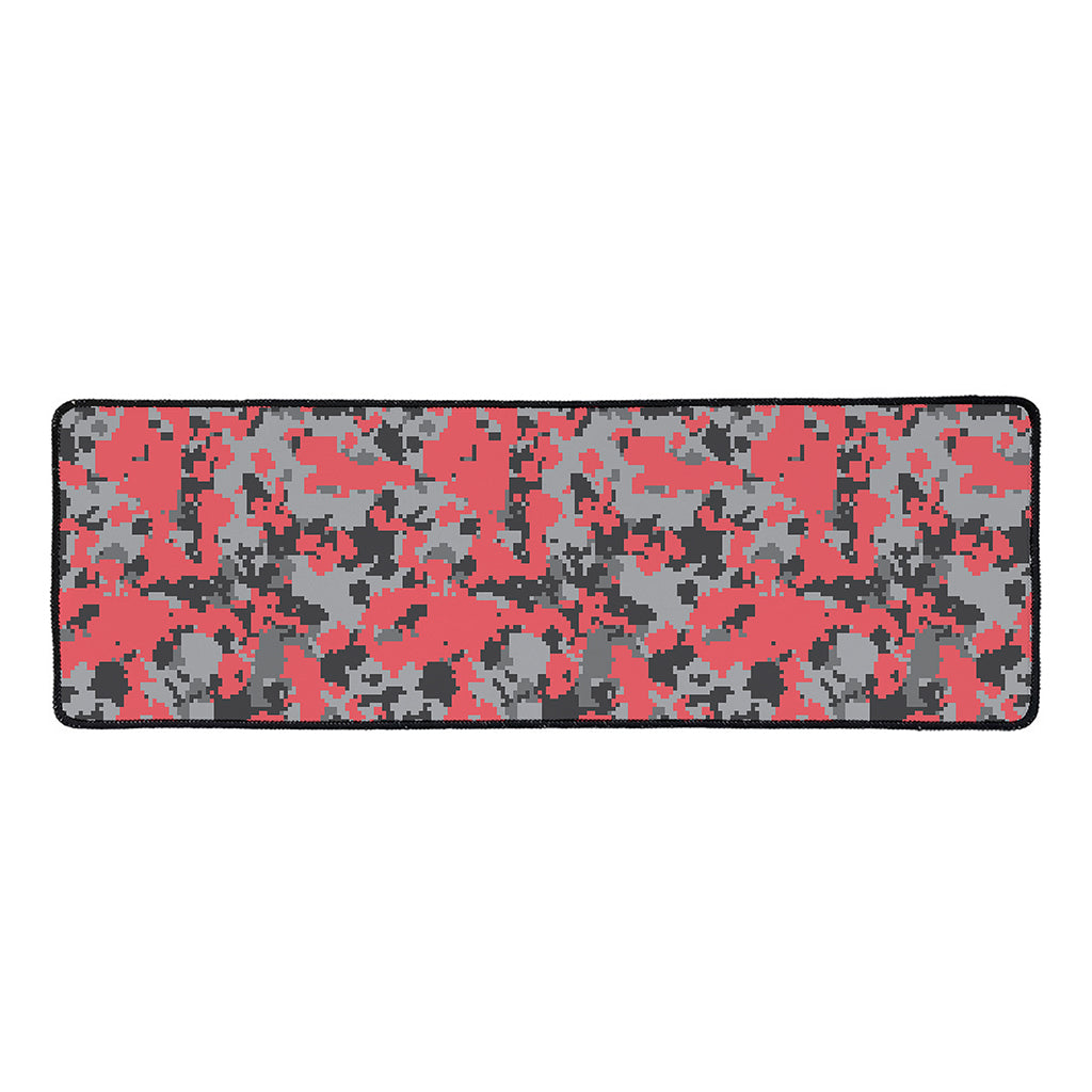 Red And Grey Digital Camo Pattern Print Long Kitchen Mat