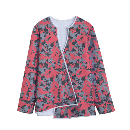 Red And Grey Digital Camo Pattern Print Long Sleeve Short Coat