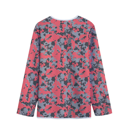Red And Grey Digital Camo Pattern Print Long Sleeve Short Coat