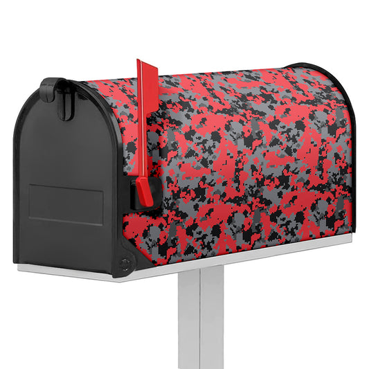 Red And Grey Digital Camo Pattern Print Mailbox Cover