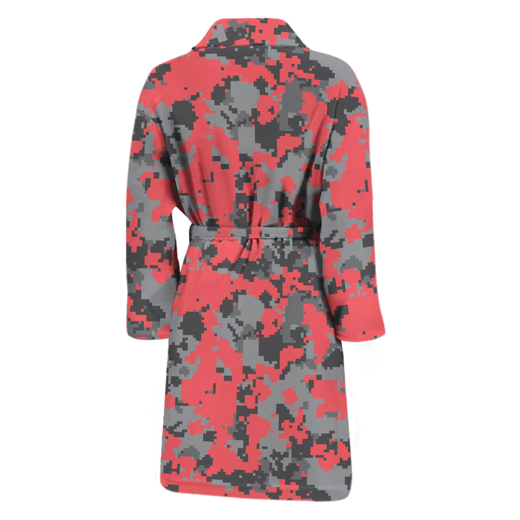 Red And Grey Digital Camo Pattern Print Men's Bathrobe