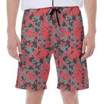 Red And Grey Digital Camo Pattern Print Men's Beach Shorts