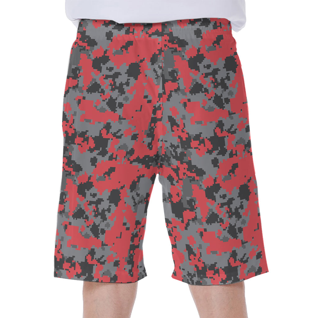 Red And Grey Digital Camo Pattern Print Men's Beach Shorts