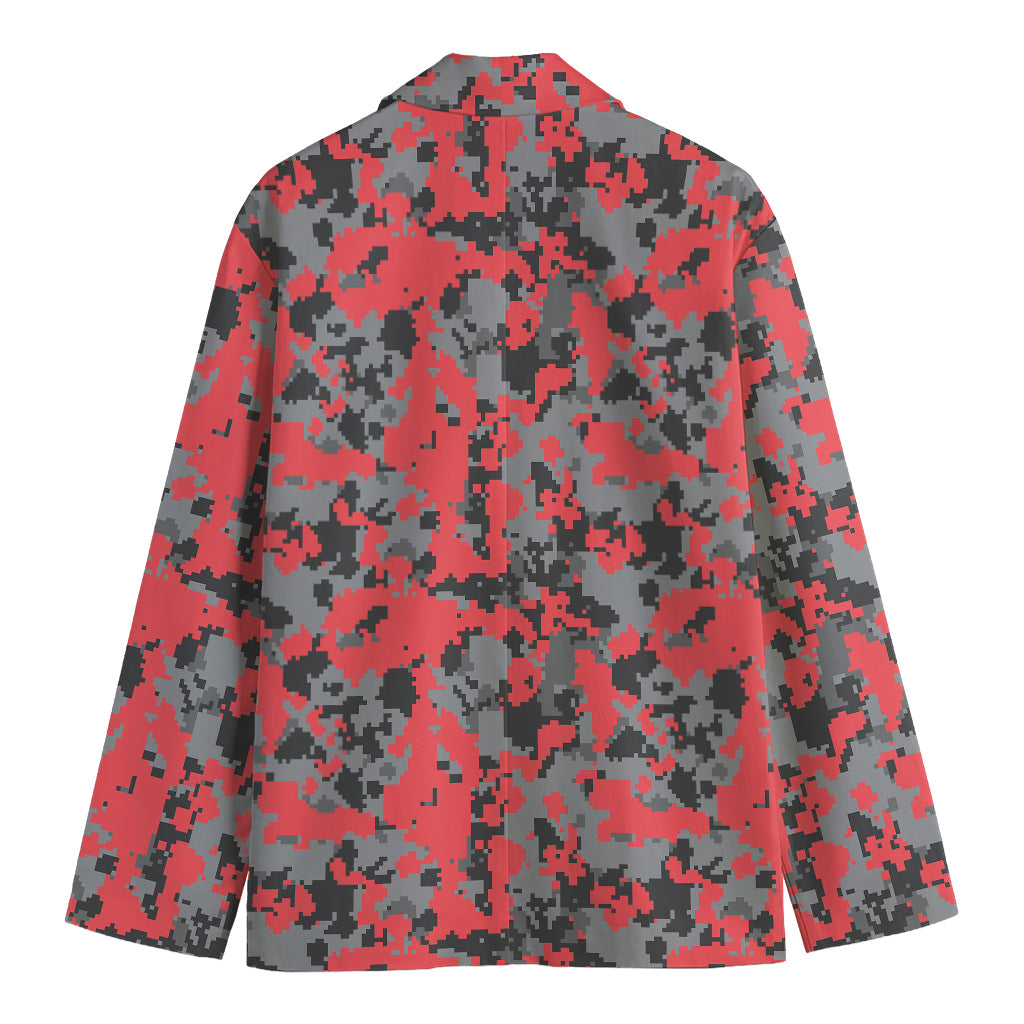 Red And Grey Digital Camo Pattern Print Men's Blazer