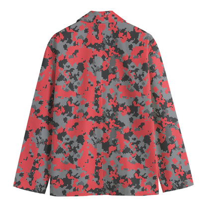Red And Grey Digital Camo Pattern Print Men's Blazer