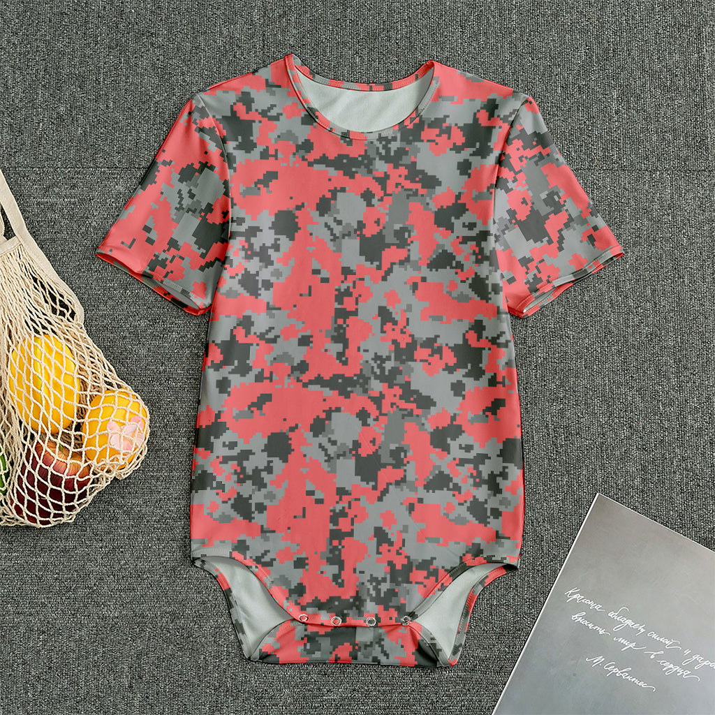 Red And Grey Digital Camo Pattern Print Men's Bodysuit