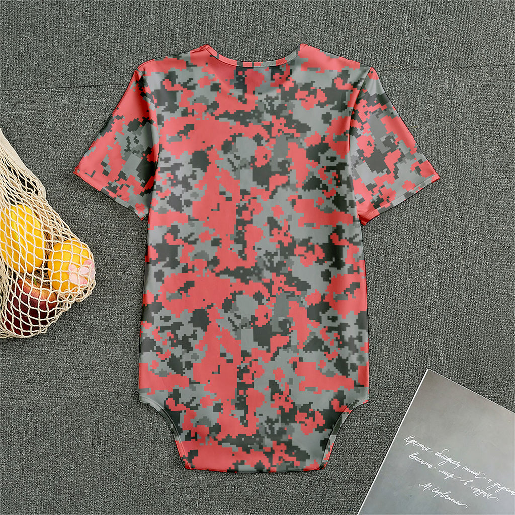 Red And Grey Digital Camo Pattern Print Men's Bodysuit