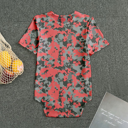 Red And Grey Digital Camo Pattern Print Men's Bodysuit