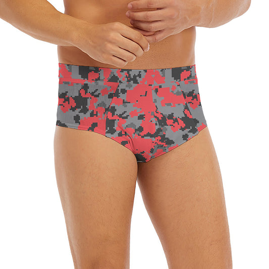 Red And Grey Digital Camo Pattern Print Men's Briefs