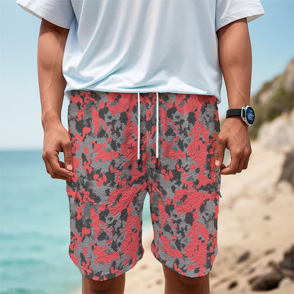 Red And Grey Digital Camo Pattern Print Men's Cargo Shorts