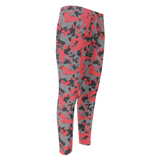 Red And Grey Digital Camo Pattern Print Men's Compression Pants