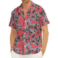 Red And Grey Digital Camo Pattern Print Men's Deep V-Neck Shirt