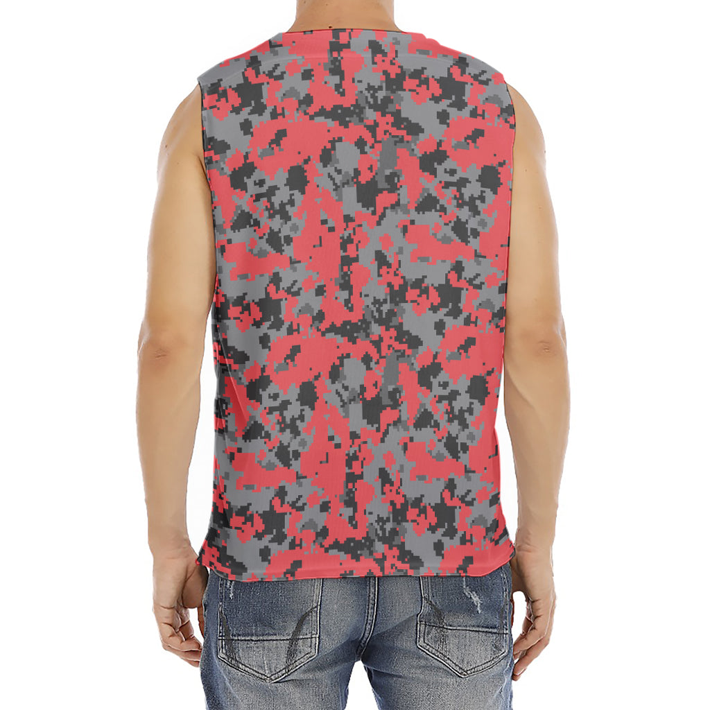 Red And Grey Digital Camo Pattern Print Men's Fitness Tank Top