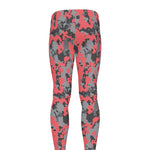 Red And Grey Digital Camo Pattern Print Men's leggings
