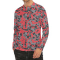 Red And Grey Digital Camo Pattern Print Men's Long Sleeve Rash Guard