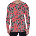 Red And Grey Digital Camo Pattern Print Men's Long Sleeve T-Shirt