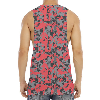 Red And Grey Digital Camo Pattern Print Men's Muscle Tank Top