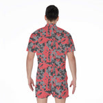 Red And Grey Digital Camo Pattern Print Men's Rompers