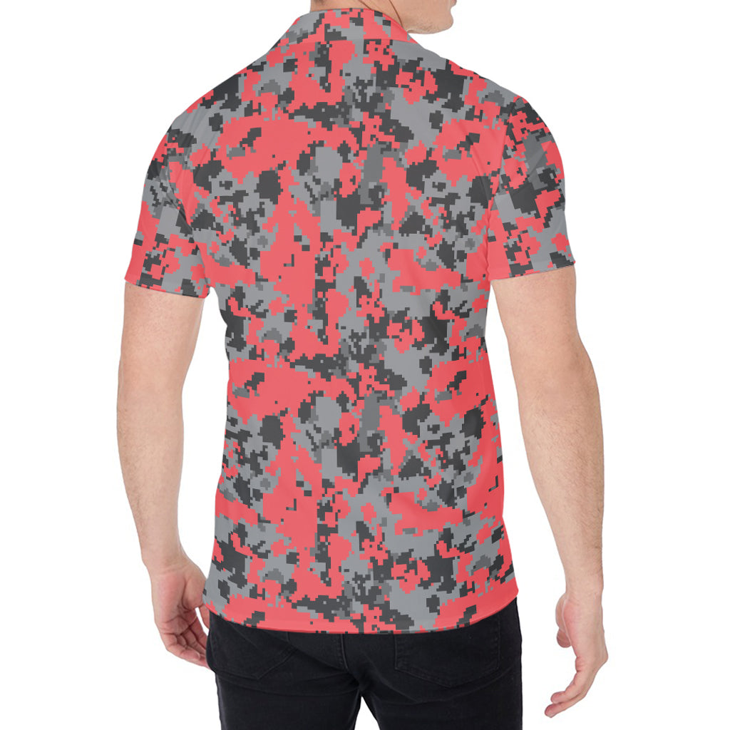 Red And Grey Digital Camo Pattern Print Men's Shirt