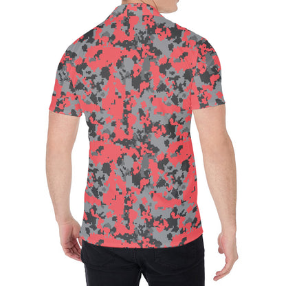 Red And Grey Digital Camo Pattern Print Men's Shirt