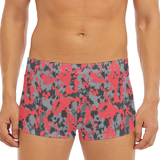Red And Grey Digital Camo Pattern Print Men's Short Boxer Briefs