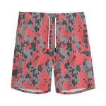 Red And Grey Digital Camo Pattern Print Men's Sports Shorts