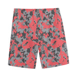 Red And Grey Digital Camo Pattern Print Men's Sports Shorts