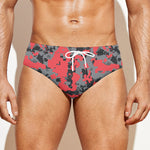 Red And Grey Digital Camo Pattern Print Men's Swim Briefs