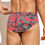 Red And Grey Digital Camo Pattern Print Men's Swim Briefs