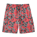 Red And Grey Digital Camo Pattern Print Men's Swim Trunks