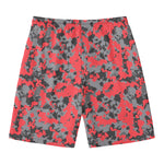 Red And Grey Digital Camo Pattern Print Men's Swim Trunks