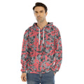 Red And Grey Digital Camo Pattern Print Men's Velvet Pullover Hoodie