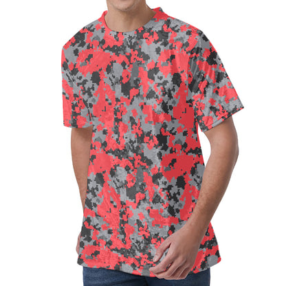 Red And Grey Digital Camo Pattern Print Men's Velvet T-Shirt